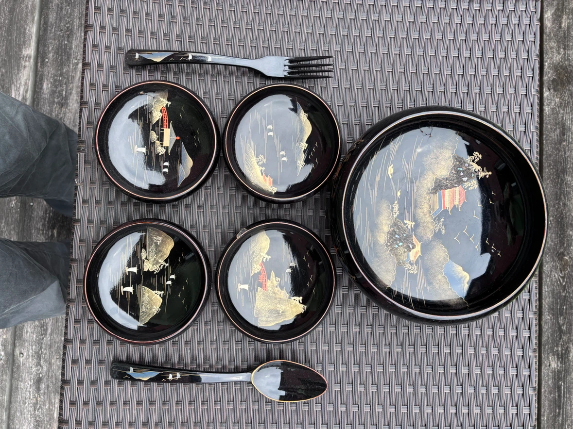 Japanese Black Lacquerware Serving Bowls-Vintage