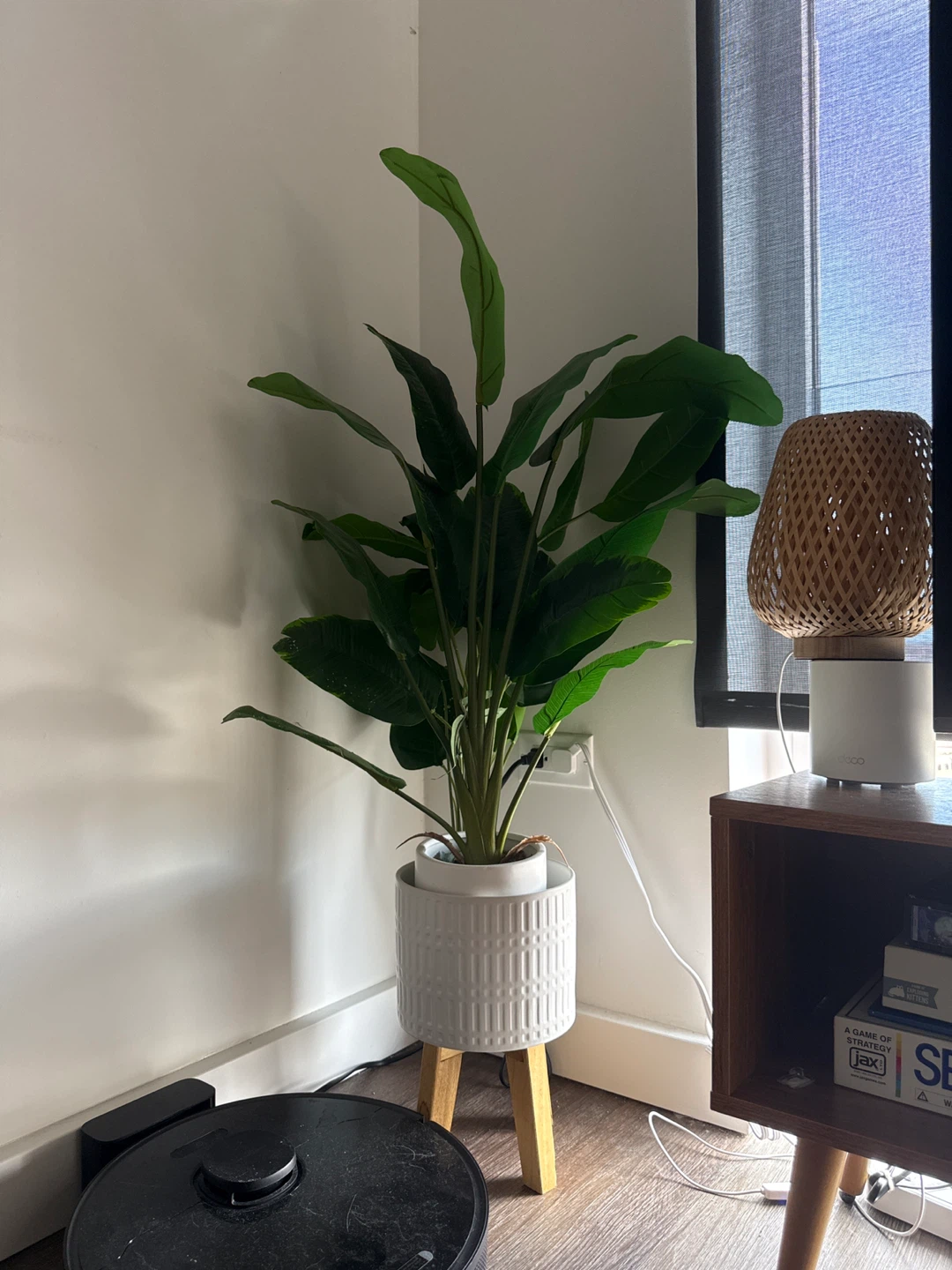Faux Plant with Wood Stand