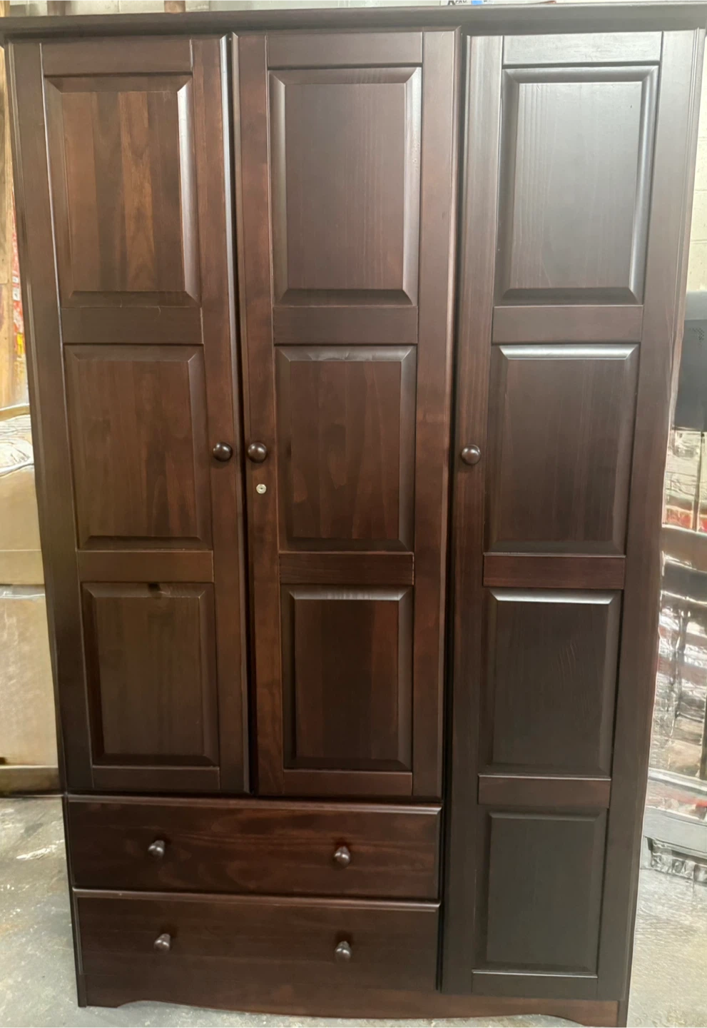 Dark Wood Wardrobe with Drawer and Shelves - photo 2