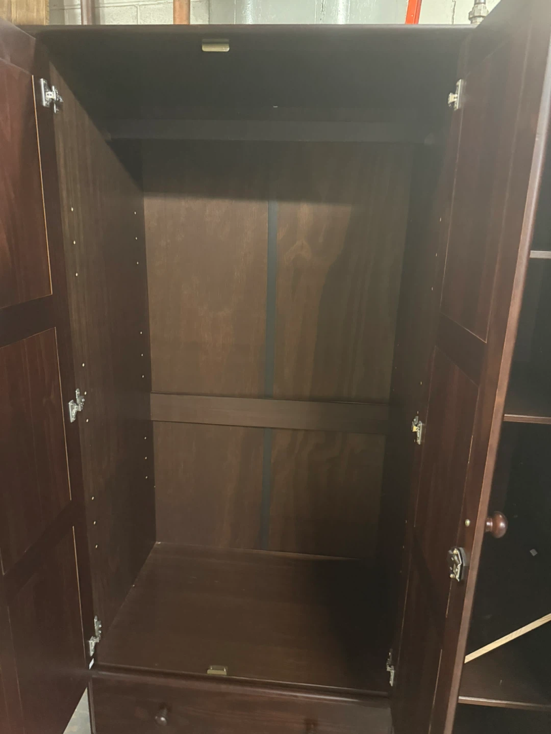 Dark Wood Wardrobe with Drawer and Shelves - photo 3