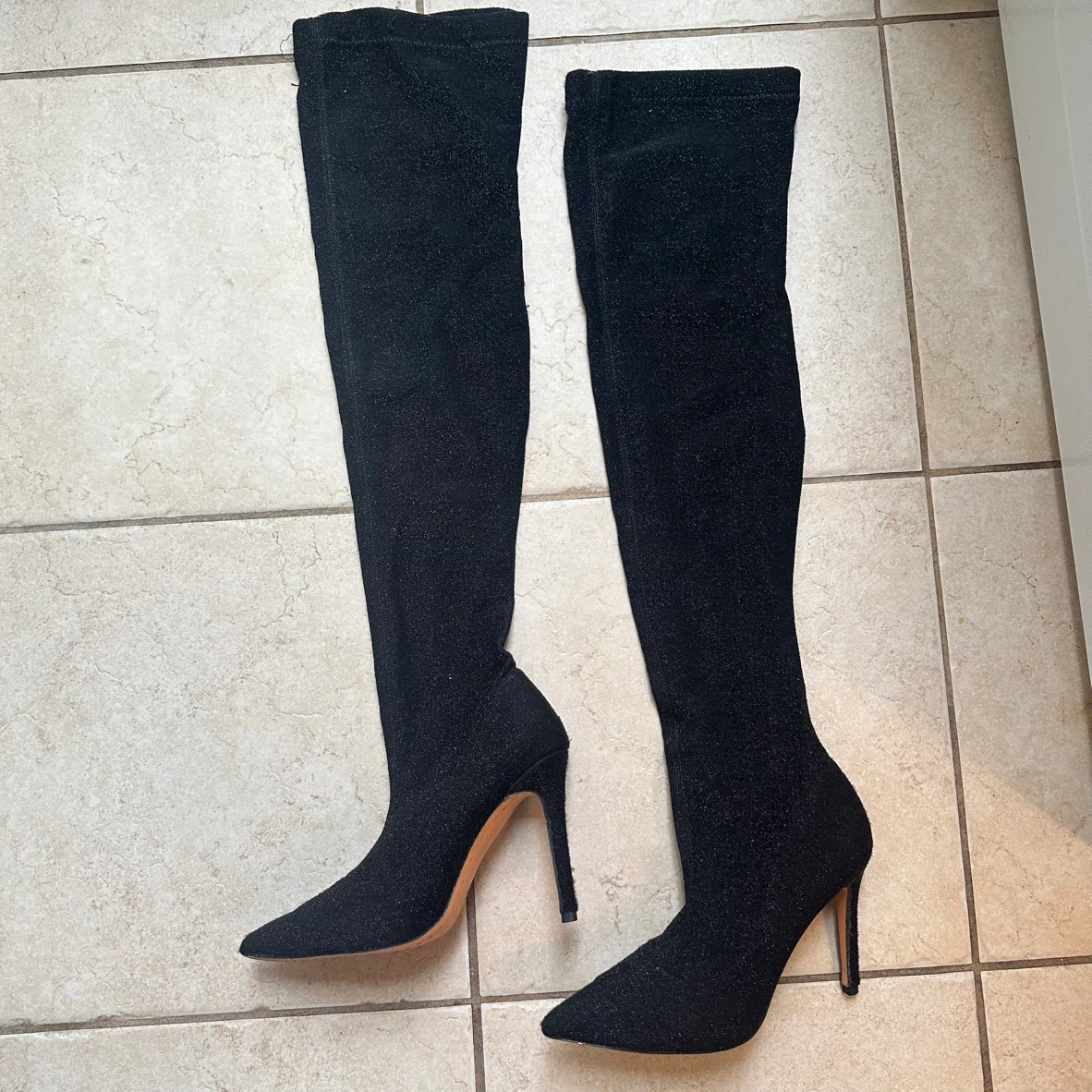 Black Glitter Over The Knee Heeled Boots US 7 - photo 3