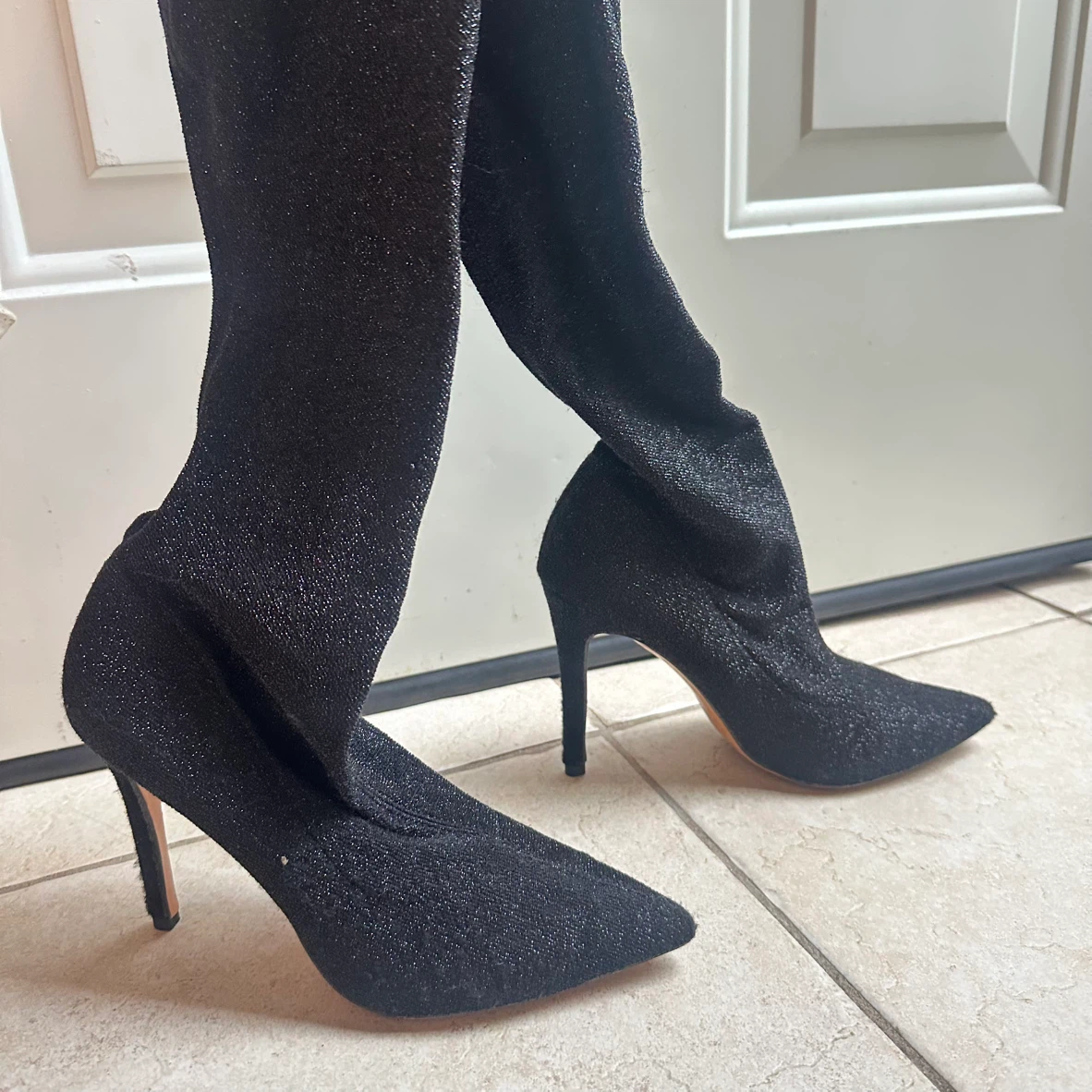 Black Glitter Over The Knee Heeled Boots US 7 - photo 4