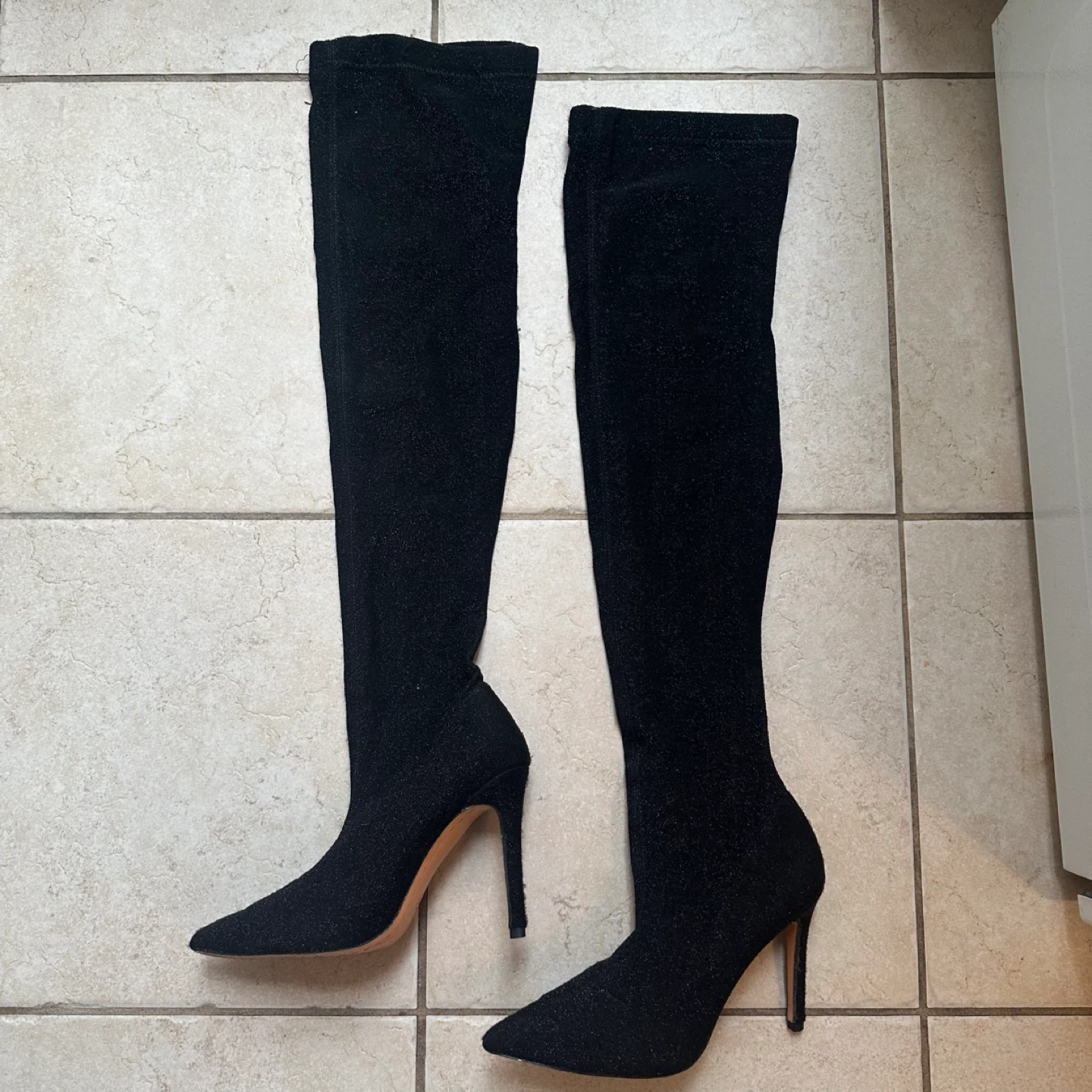 Black Glitter Over The Knee Heeled Boots US 7