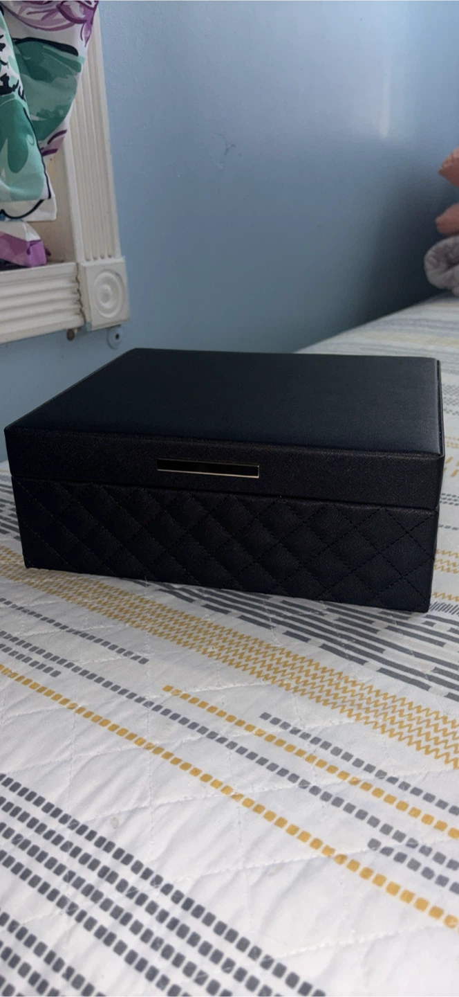 Black Quilted Jewelry Organizer Box with Mirror