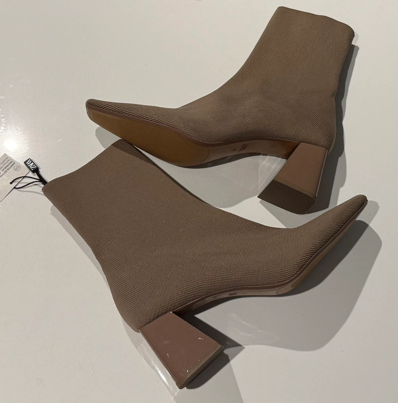 “NEW” Zara Sandy Brown Block Heel Fabric Ankle Boots