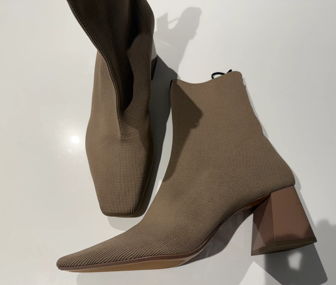 “NEW” Zara Sandy Brown Block Heel Fabric Ankle Boots - photo 2
