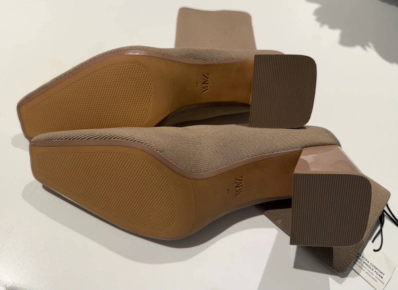 “NEW” Zara Sandy Brown Block Heel Fabric Ankle Boots - photo 3