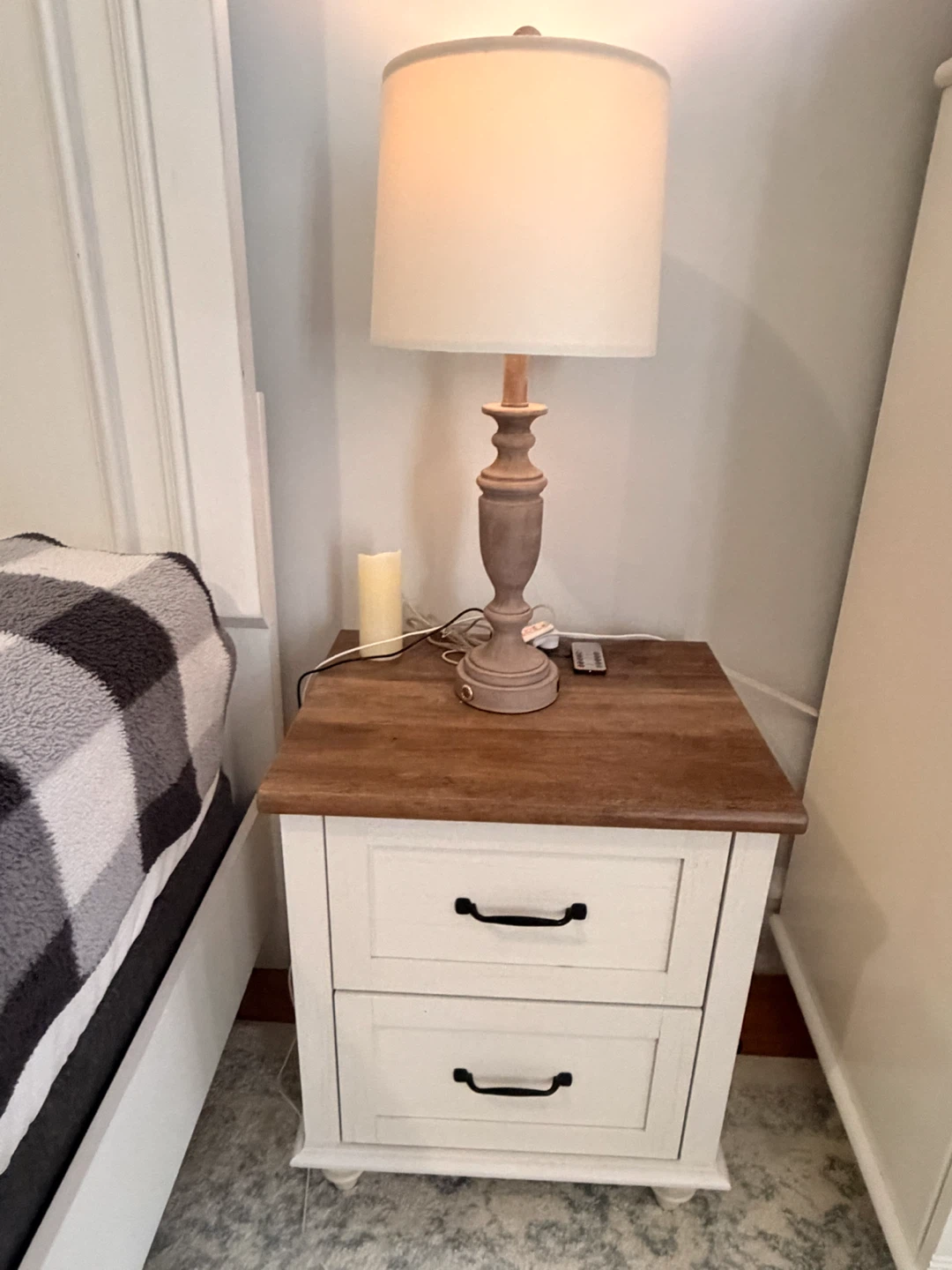 Farmhouse Style Two-Drawer Nightstand with Lamps - photo 2