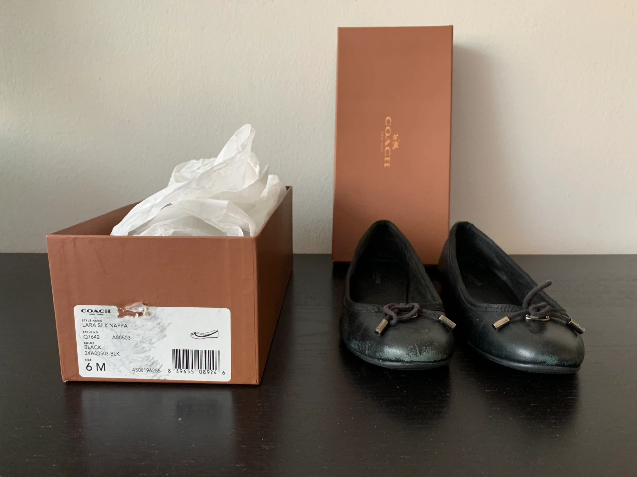 Coach Lara Silk Nappa Ballet Flats Black Size 6 M - photo 2
