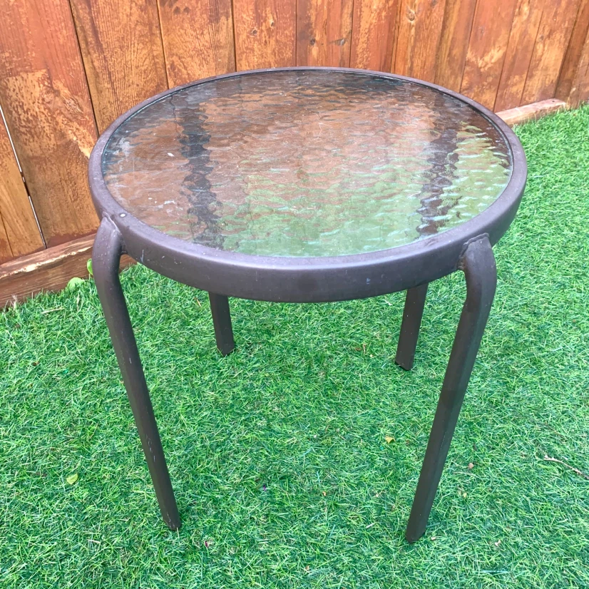 Round Glass Side Table Patio Accent End Table Outdoor Furniture