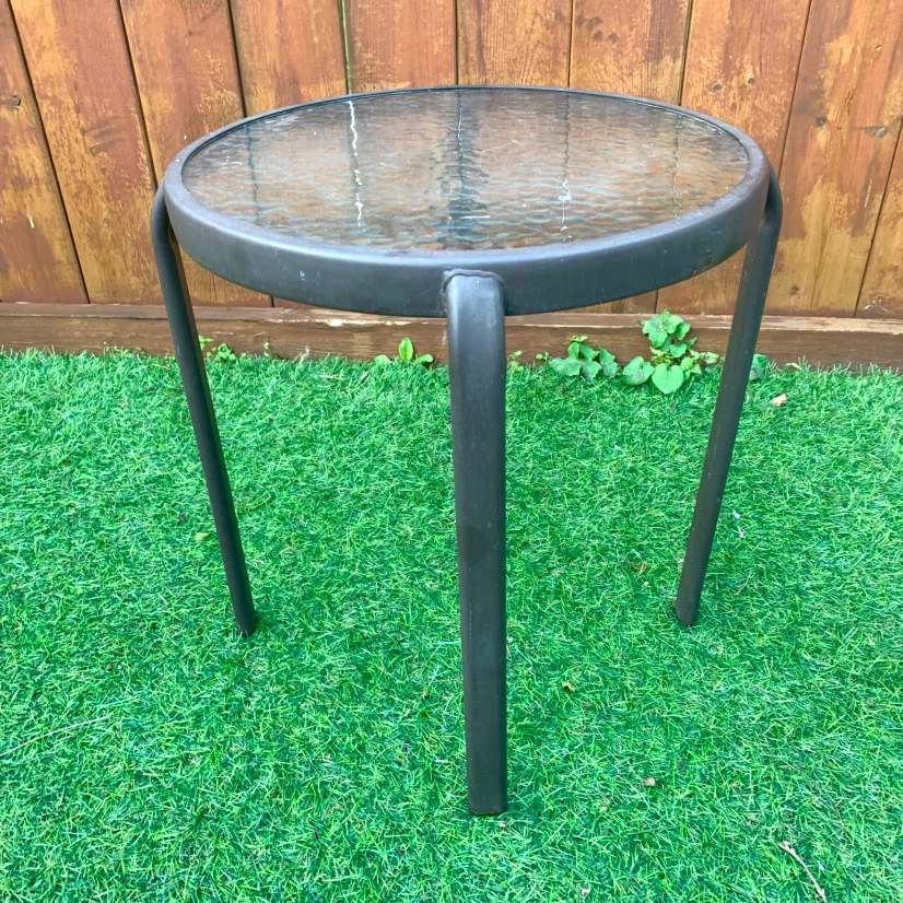Round Glass Side Table Patio Accent End Table Outdoor Furniture - photo 2