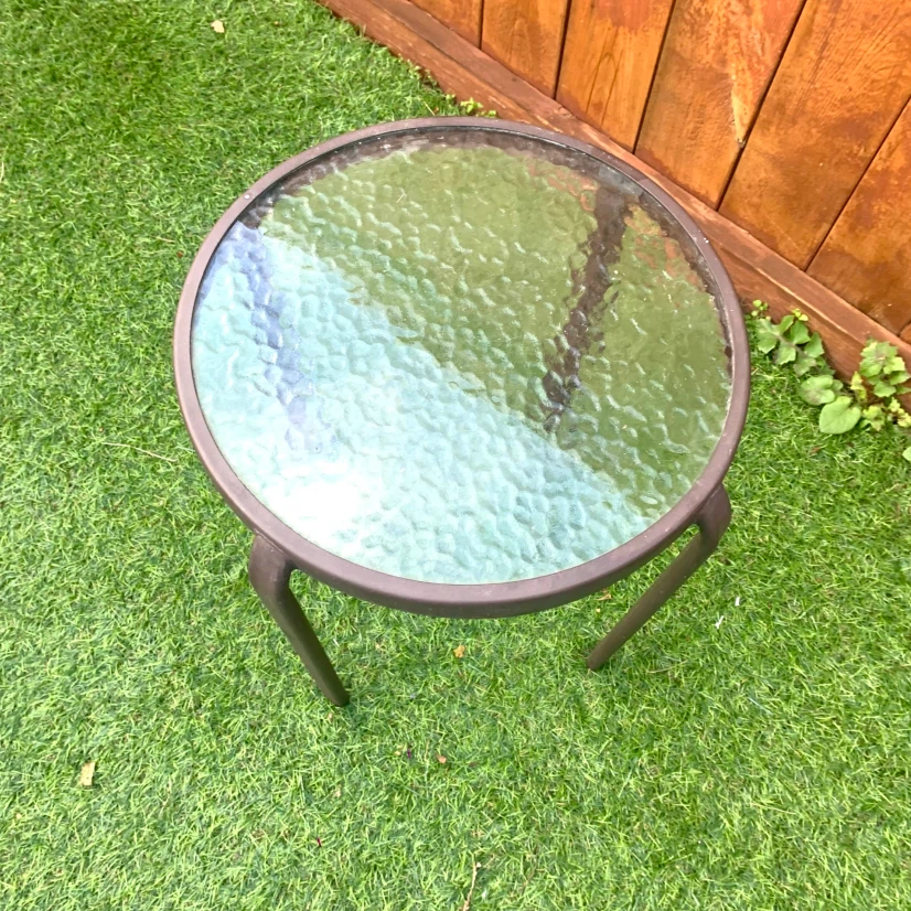 Round Glass Side Table Patio Accent End Table Outdoor Furniture - photo 4