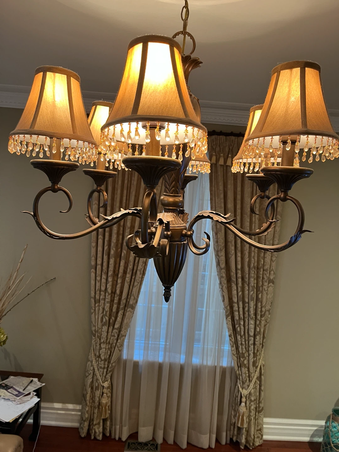 Bronze Chandelier with Beaded Shades