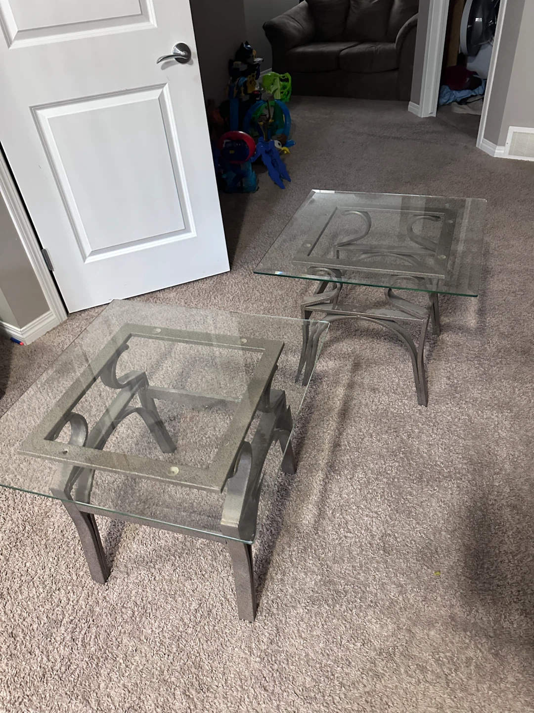 Set of Two Glass Top Side Tables