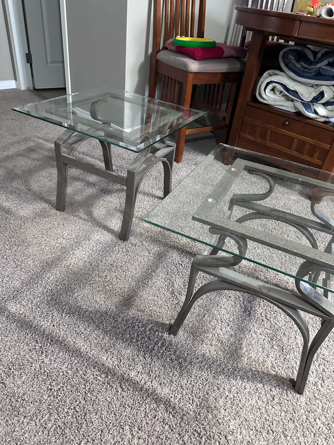 Set of Two Glass Top Side Tables - photo 2