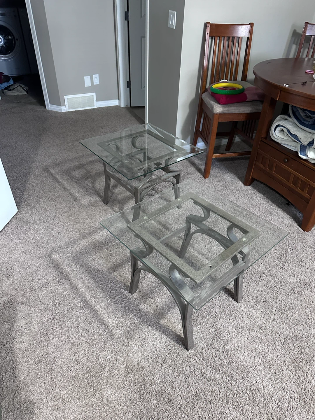 Set of Two Glass Top Side Tables - photo 3