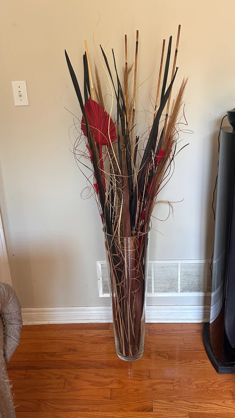 Tall Glass Floor Vase with Decorative Dried Branches