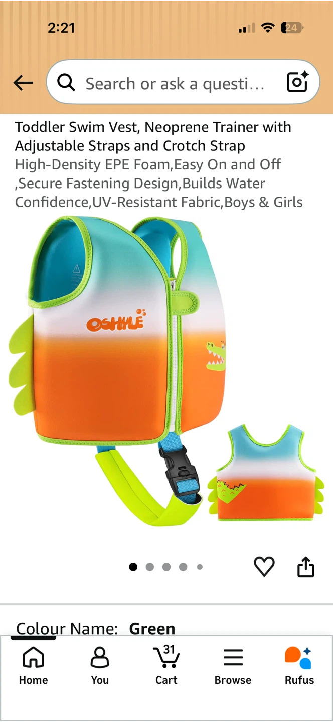 Oshyle Toddler Swim Vest - Green