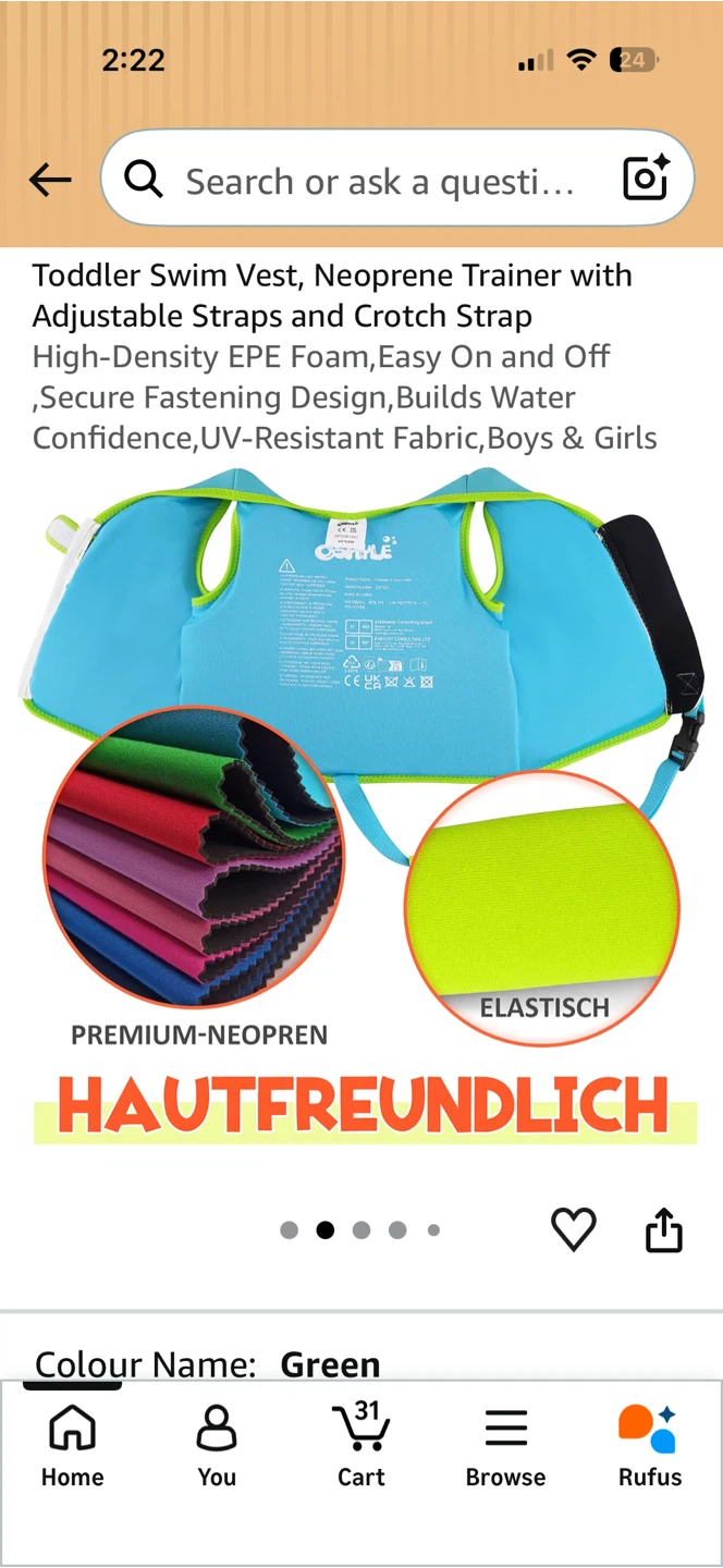 Oshyle Toddler Swim Vest - Green - photo 4