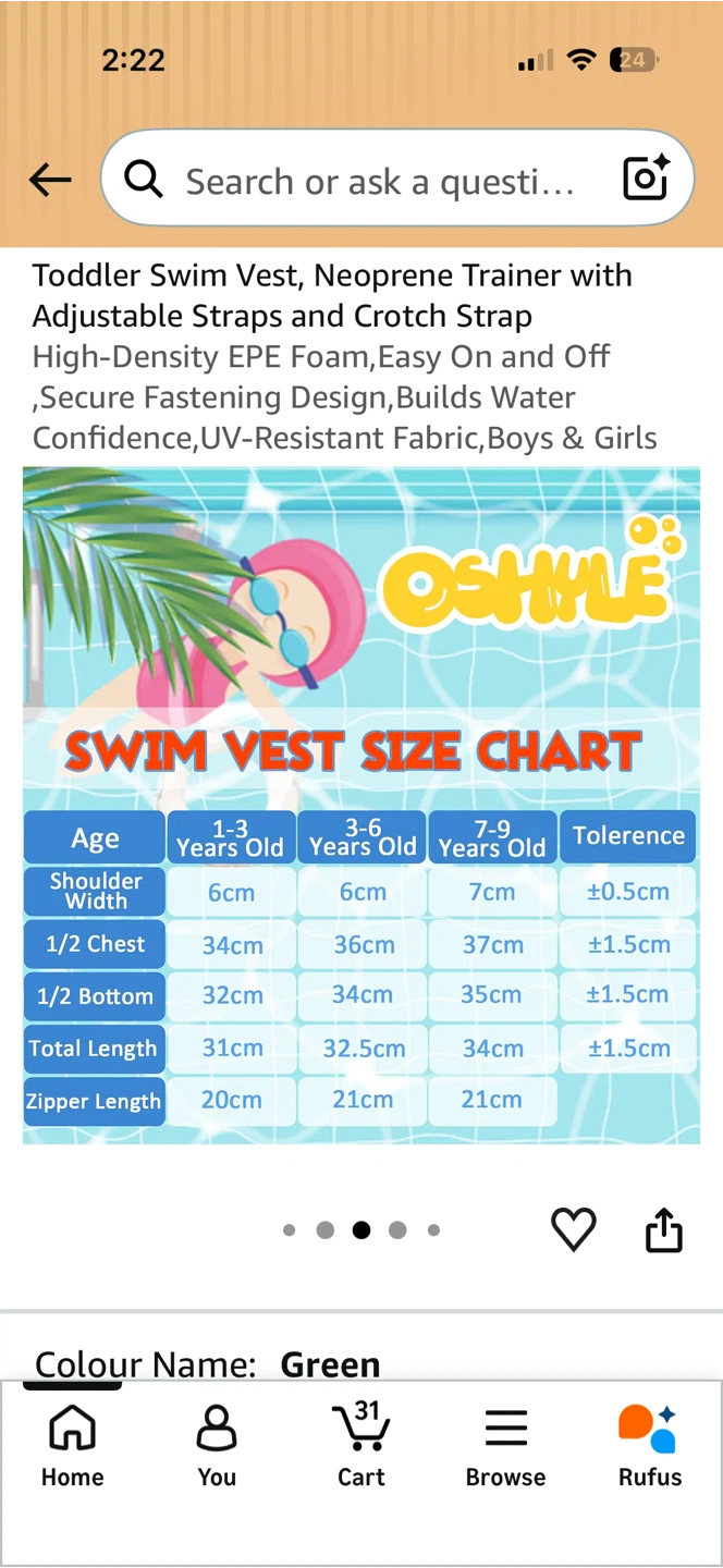 Oshyle Toddler Swim Vest - Green - photo 5