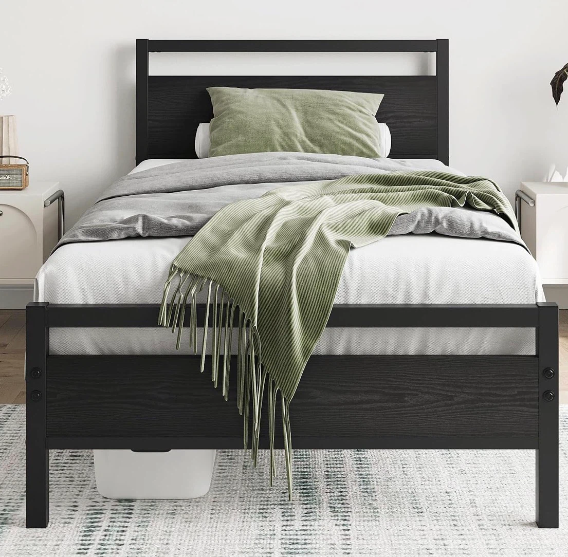 Twin size wood bed frame in black