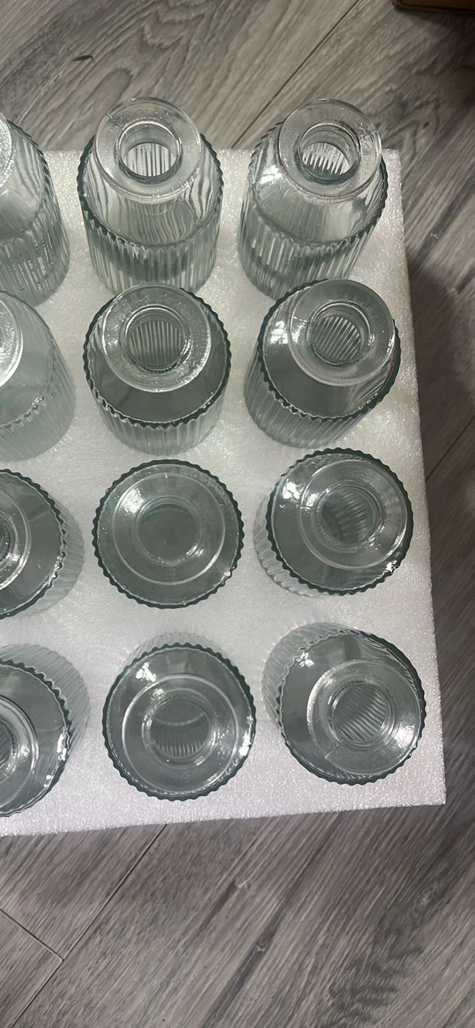 Set of 12 Ribbed Glass Vases