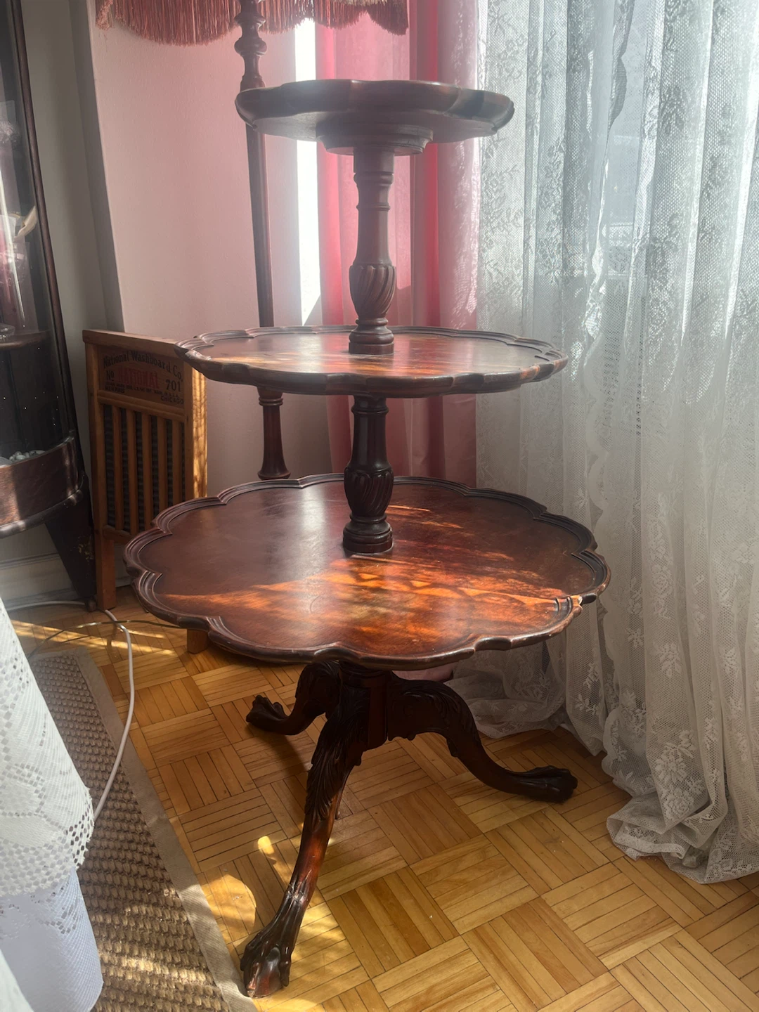 Antique Three-Tier Mahogany Dumbwaiter Table