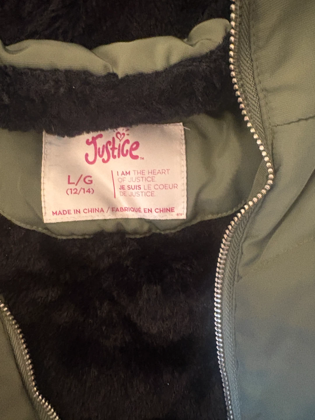 Justice Olive Green Faux Fur Lined Parka