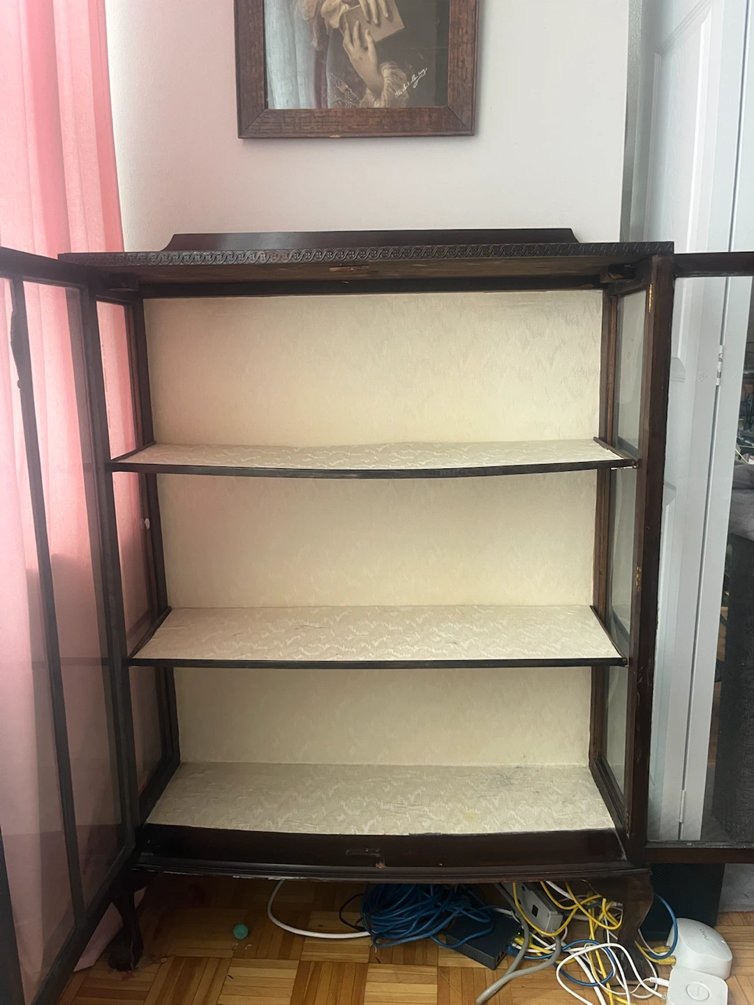 Antique Mahogany Glass-Front China Cabinet with Cabriole Legs - photo 2