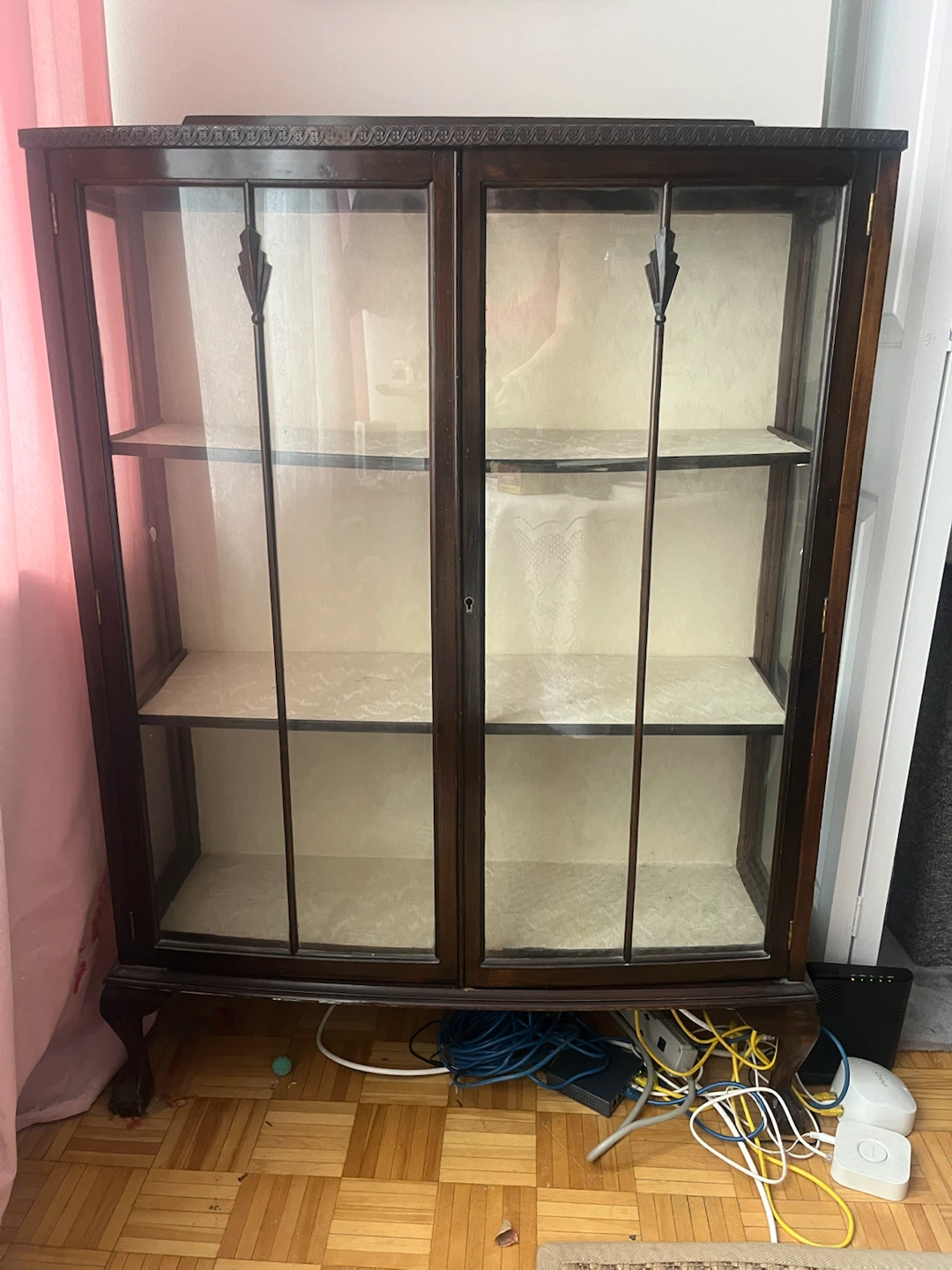 Antique Mahogany Glass-Front China Cabinet with Cabriole Legs - photo 3