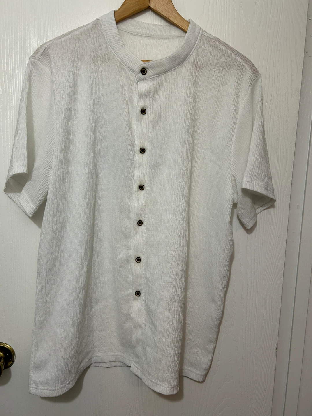 White Textured Mandarin Collar Shirt