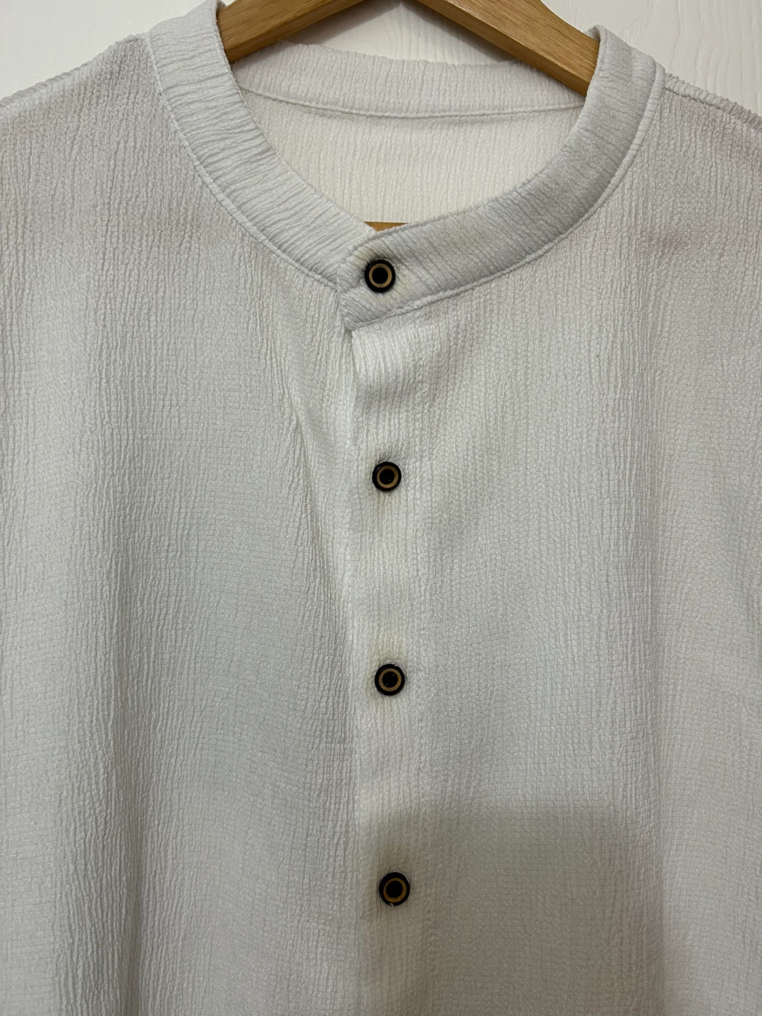 White Textured Mandarin Collar Shirt - photo 2