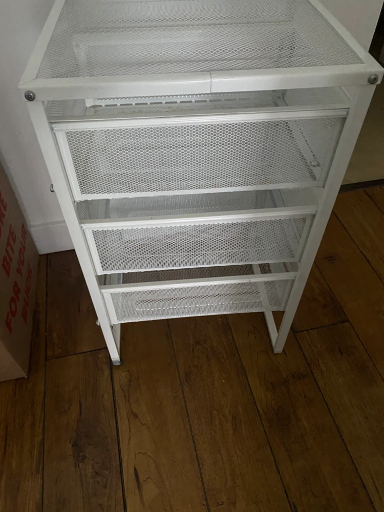 White Mesh Metal Drawer Storage Unit