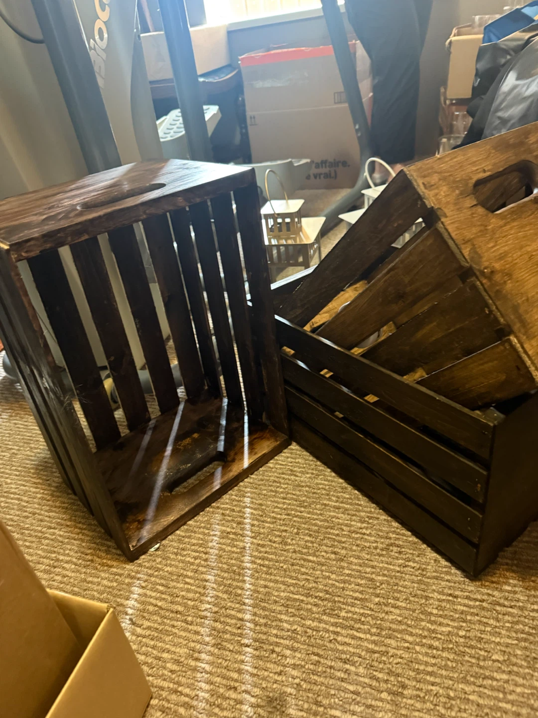 Set of 5 Dark Wood Storage Crates