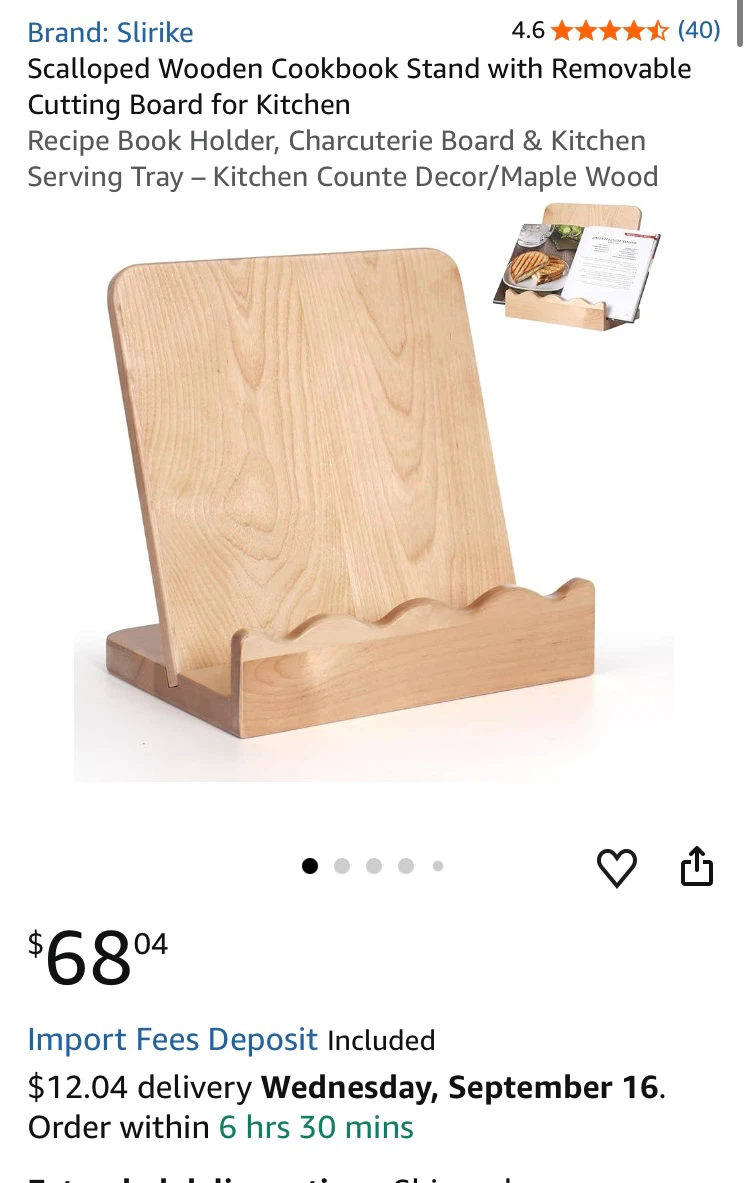 Slirike Scalloped Wooden Cookbook Stand - photo 4