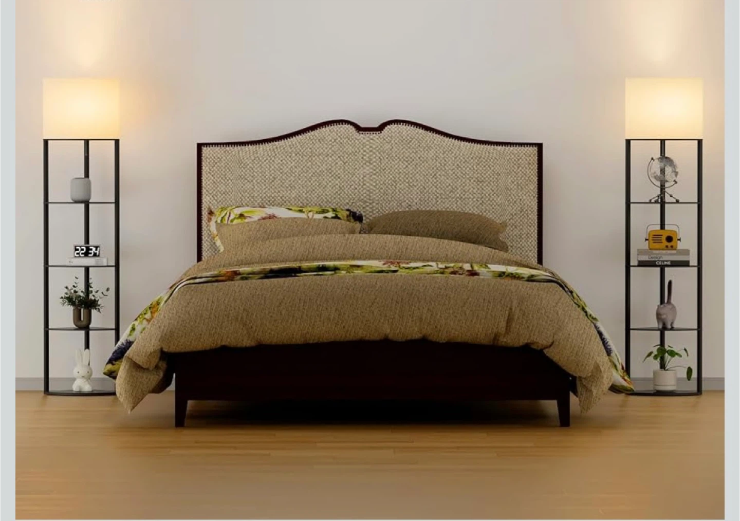 5-Tier LED Floor Lamp with Wood Shelves and Linen Shade - photo 4