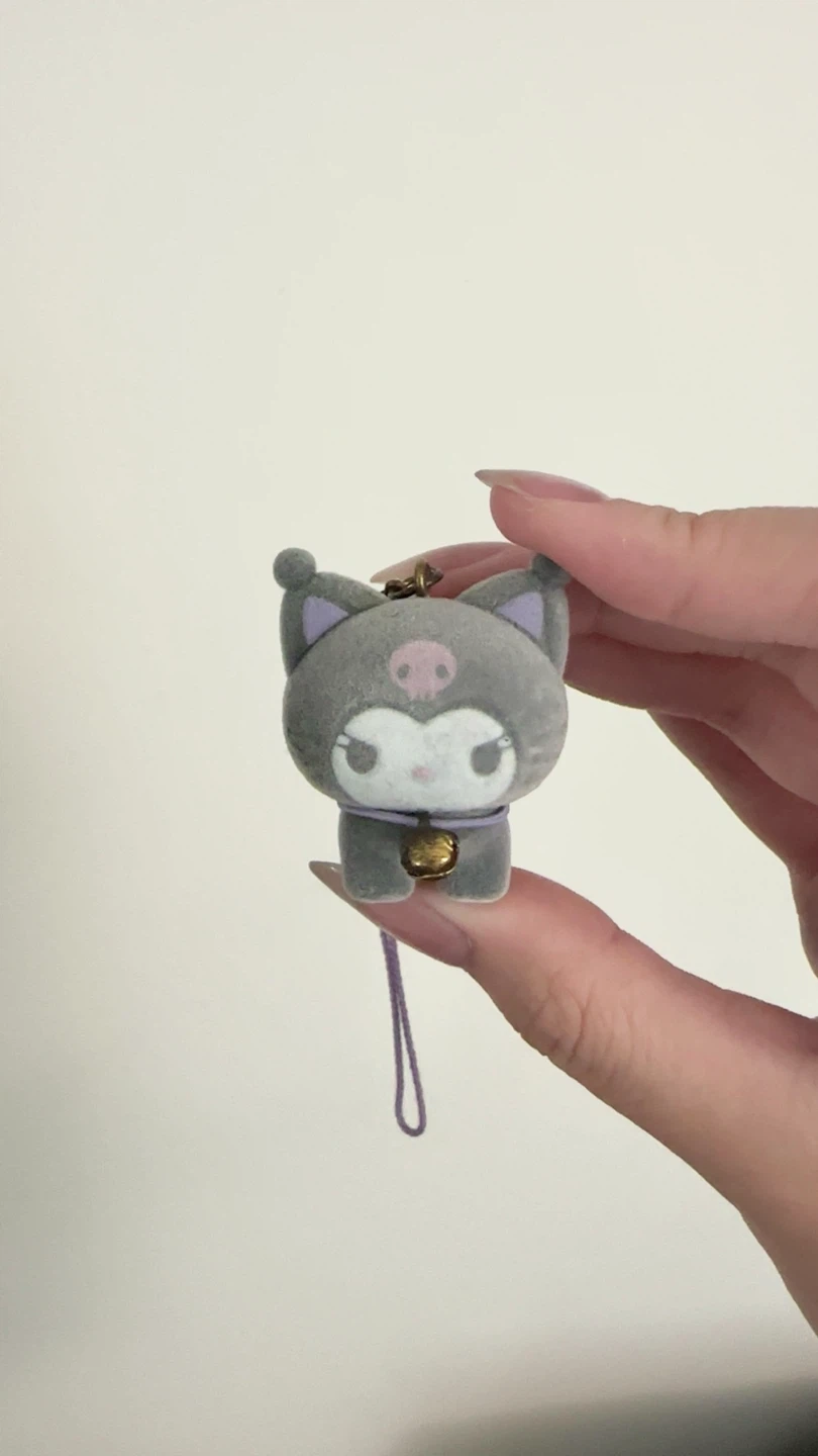 Sanrio Kuromi Flocked Mini Cat Figure Charm / Keychain
