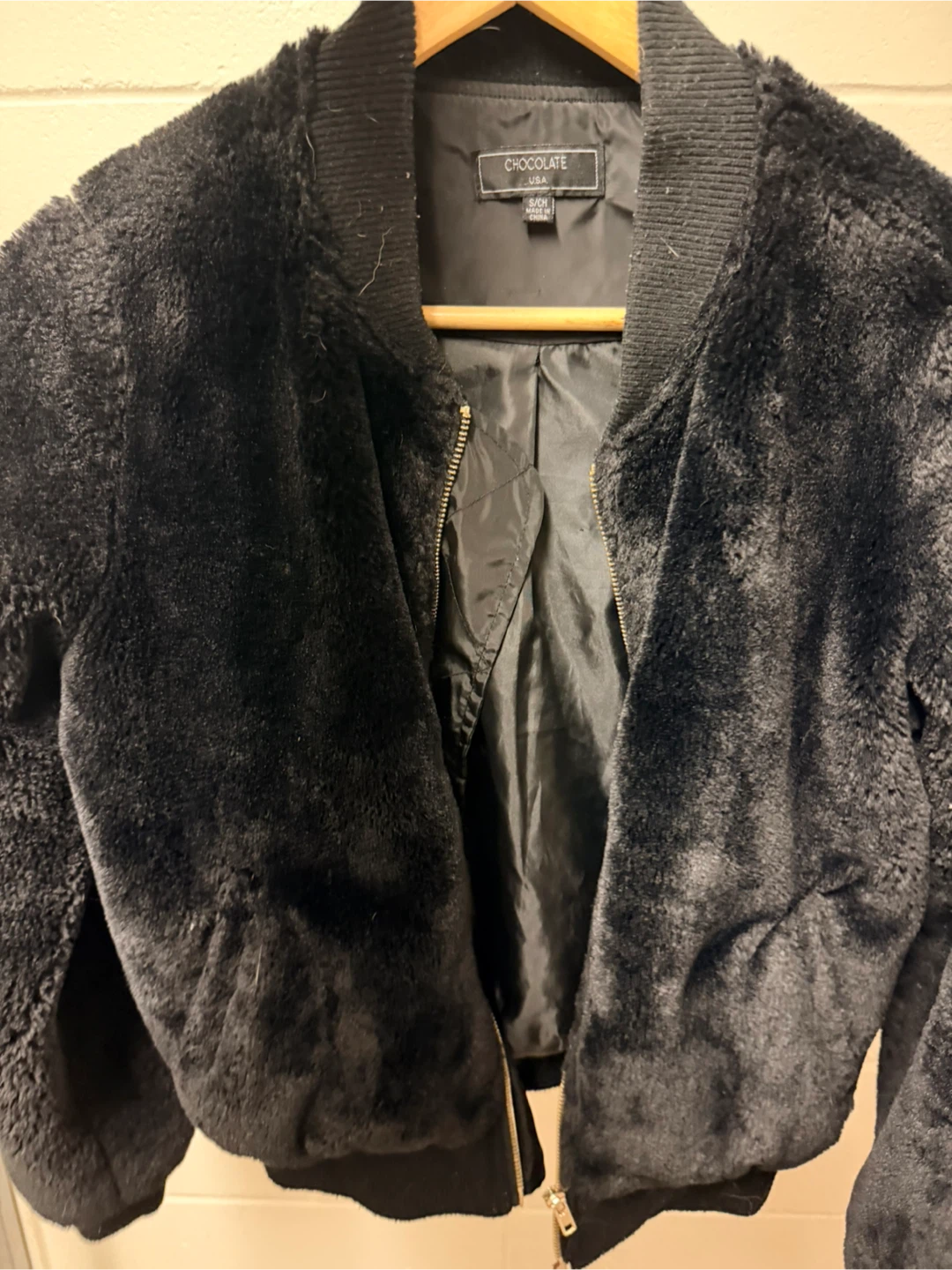 Chocolate USA Black Faux Fur Bomber Jacket