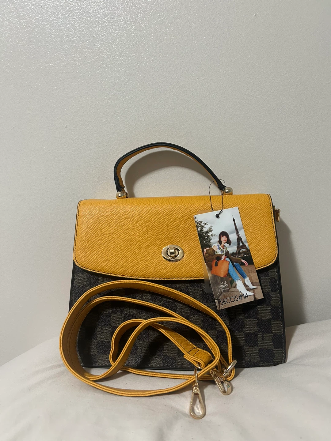Secosana Mustard and Patterned Handbag