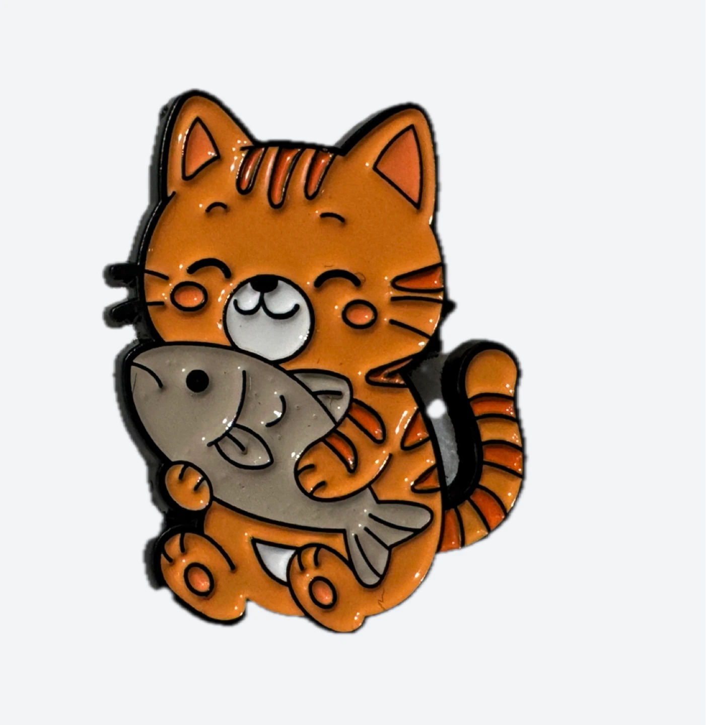 Orange Cat with Fish Enamel Pin