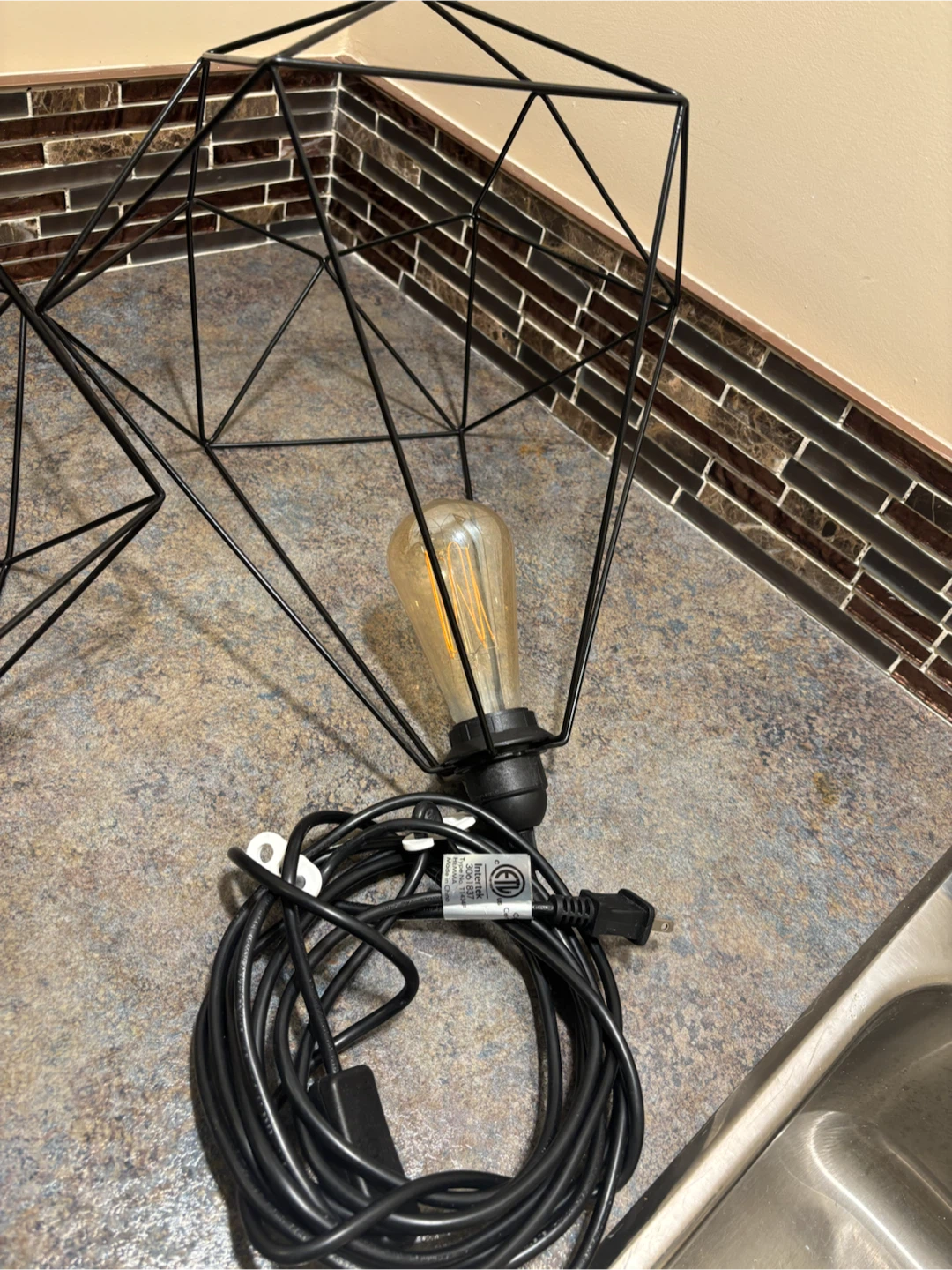 Two IKEA Black Wire Pendant Lights