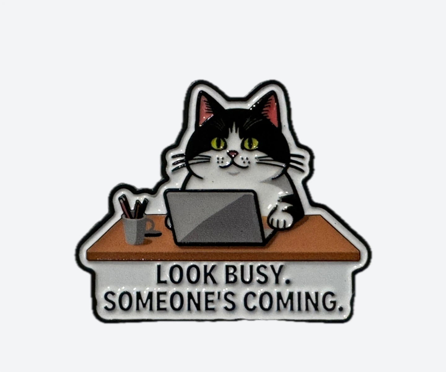 Look Busy Laptop Cat Enamel Pin