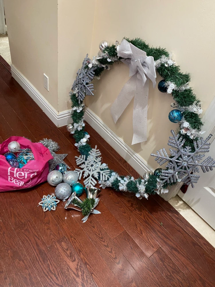 Large Artificial Christmas Wreath and Big Ornaments