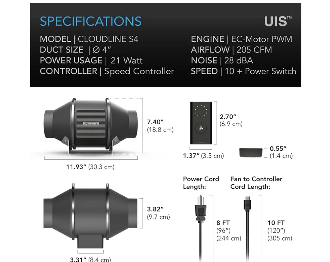 AC Infinity CLOUDLINE S4 Inline Fan - photo 3