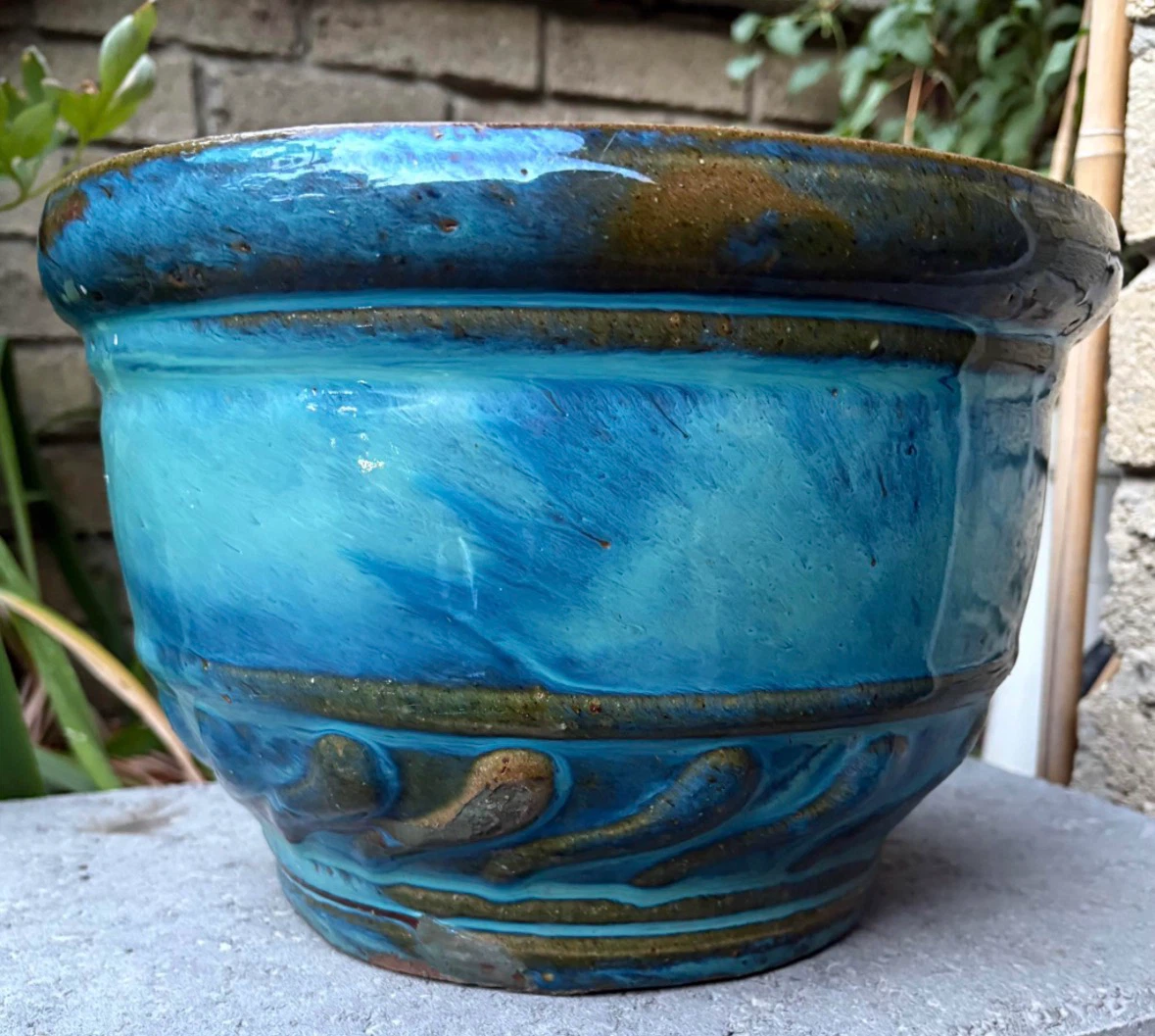 Blue Glazed Ceramic Plant Pot