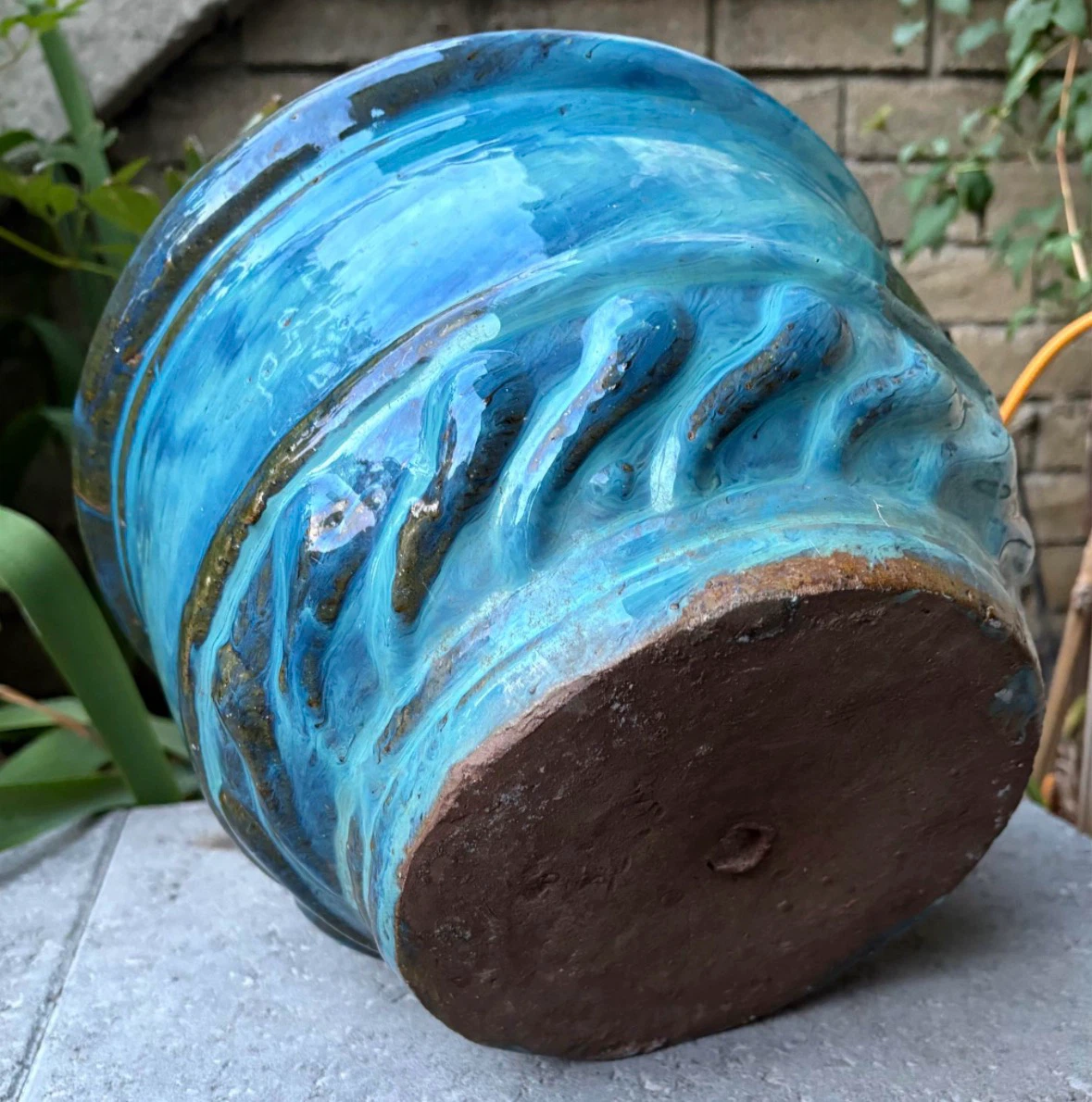 Blue Glazed Ceramic Plant Pot - photo 3