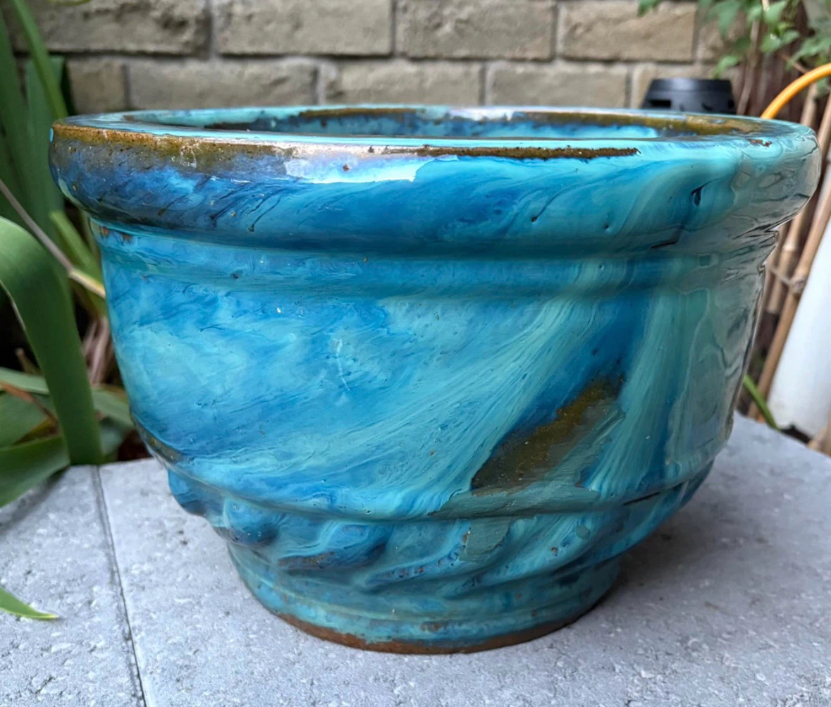 Blue Glazed Ceramic Plant Pot - photo 4