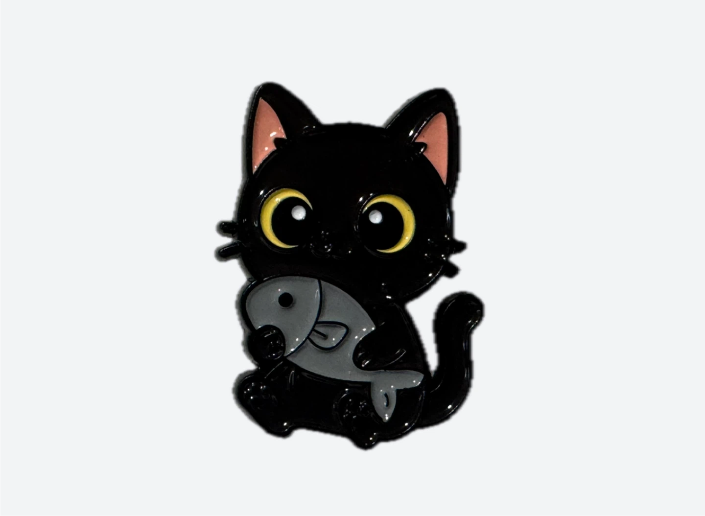 Black Cat with Fish Enamel Pin