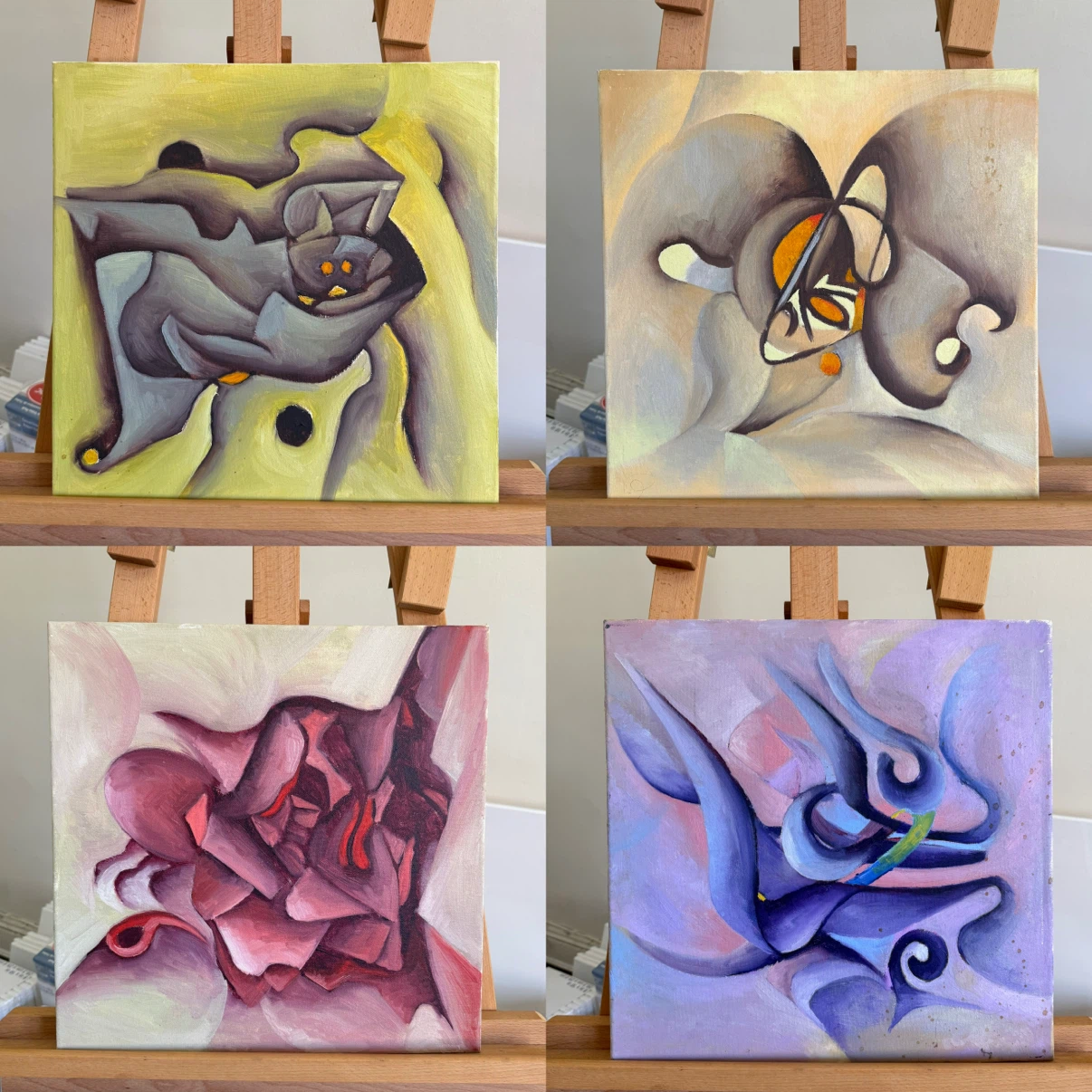 Set of 4 Original Abstract Oil Paintings on Canvas