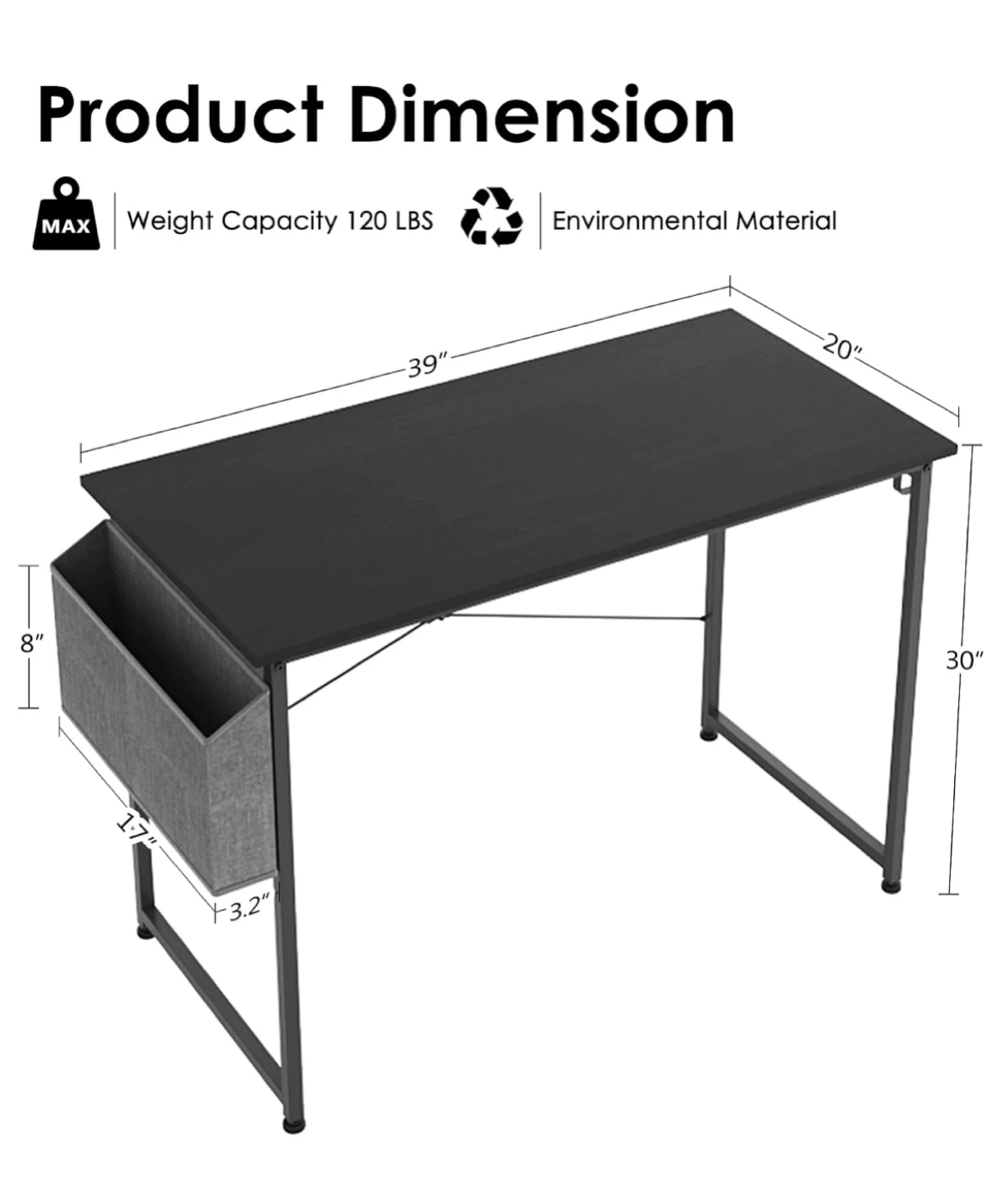 39 Inch Home Office Desk, Computer Table Desk for Bedroom - photo 3